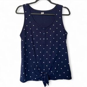 Navy Polka Dot Tie Front Tank Top Button Front Cotton
